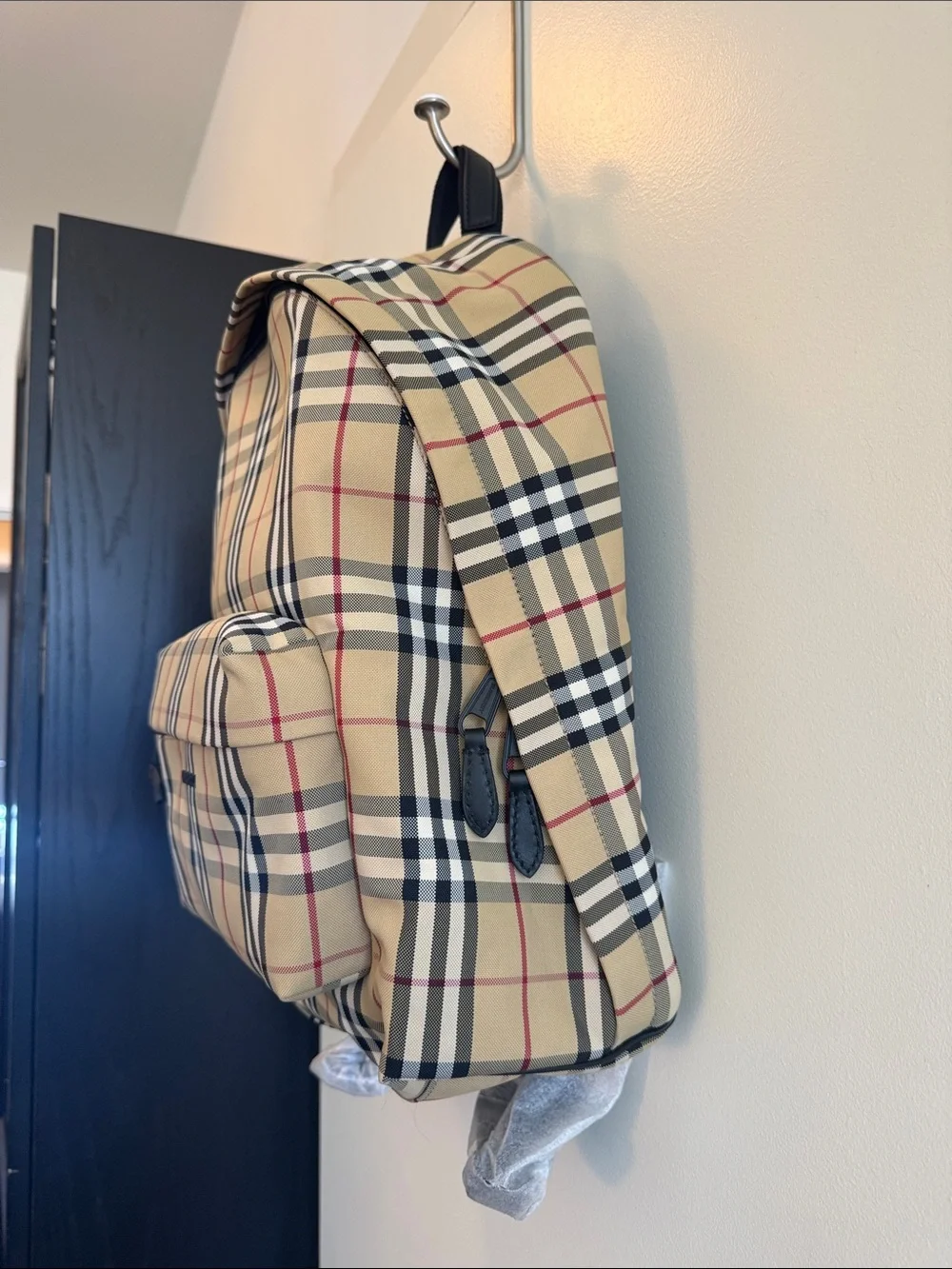 Unisex Burberry Plaid Backpack with Black Accents